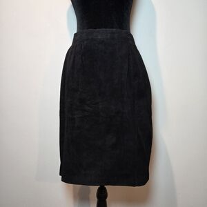 Winlit Leather Skirt Women's 90s Black Vintage Suede High Waist 12